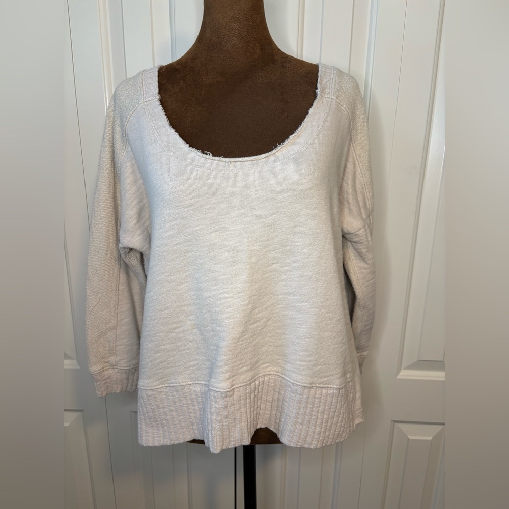 Madewell Women's Scoop Neck Cream Raw Hem Terrycloth Sweatshirt Oversized XS